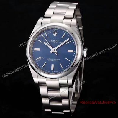 New Rolex Oyster Perpetual Blue Dial Stainless Steel Replica Watch